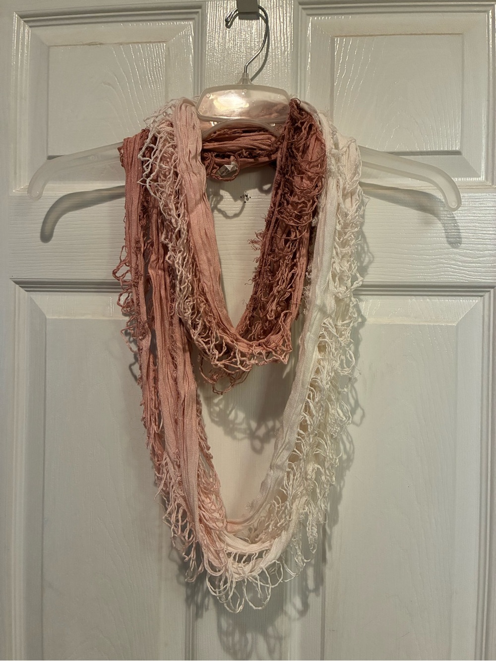 Light Pink & White Ombre Fringe Bohemian Infinity Scarf - Women Accessories